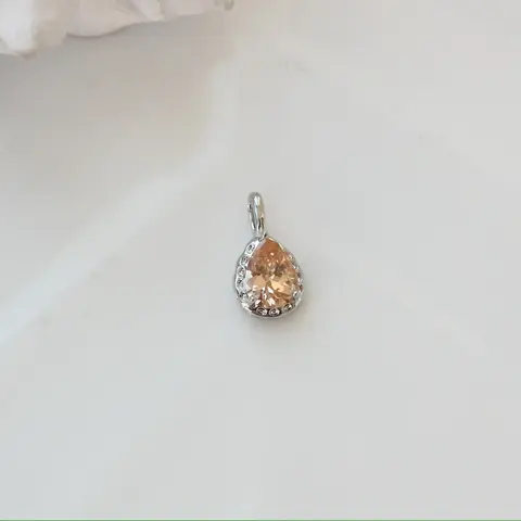 Подвеска Капля с персиковым фианитом, 15*8 мм, родий, П432