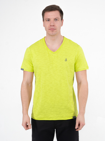 Мужская футболка «Великоросс» салатового цвета V ворот