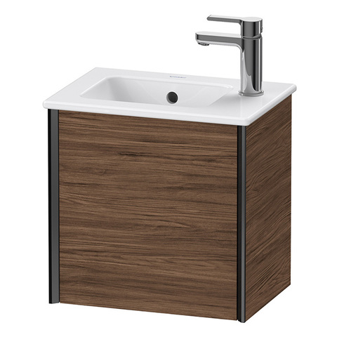 Duravit XViu Тумба подвесная 557x510x420мм, для раковины #072343, 1 дверь, (петли слева), цвет: walnut dark/черный матовый XV4024LB221