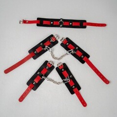 Набор из черной кожи с красным ремнем