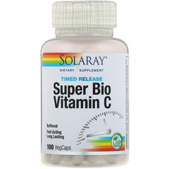 Solaray, Super Bio Vitamin C, витамин C медленного высвобождения, 100 вегетарианских капсул