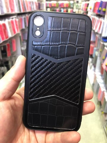 Силиконовый чехол с карбоном и эко-кожей Durable case UD series для iPhone XR (Черный)