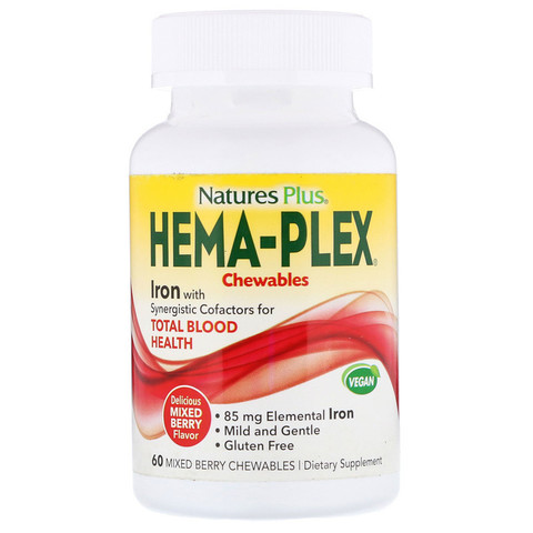 Nature's Plus, Hema-Plex, ягодное ассорти, 60 жевательных пастилок