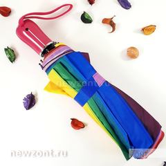 Цветной зонт-радуга складной MNS с тёмно-розовой рукояткой