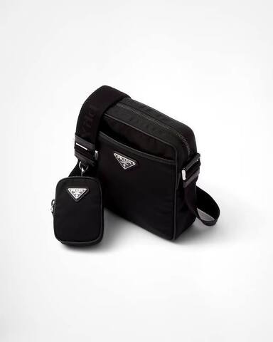 Сумка Prada на плечо из нейлона и сафьяновой кожи, черный