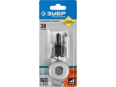 ЗУБР 38 мм, L 25 мм, карбид вольфрама, коронка-чашка с державкой и сверлом, Профессионал (33360-038)