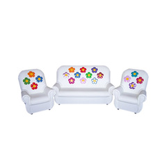 Комплект мягкой игровой мебели «Сказка люкс» Цветы белый