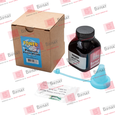 Заправочный комплект БУЛАТ Pantum P2200, M6500 для Pantum PC-211EV (Тонер PC-211RB, чёрный, банка 65 г + многоразовый чип)