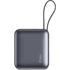 Внешний аккумулятор TTEC ReCharger Mini LCD 10000mAh USB-C PD 35W Powerbank со встроенным кабелем USB-C, серый