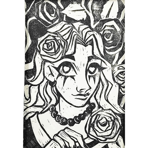 Пономаренко Г. E. Дама в Розах. Линогравюра. Россия, 2025