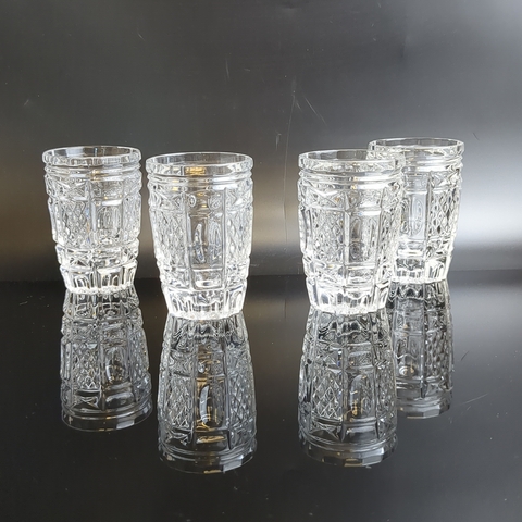 Стаканы хрустальные набор из 4 штук, алмазная грань, геометрический орнамент, 8 см, винтаж СССР 1970-1990 гг
