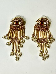 73344- Серьги YELLOW EYE в стиле Schiaparelli с подвесками из речного жемчуга