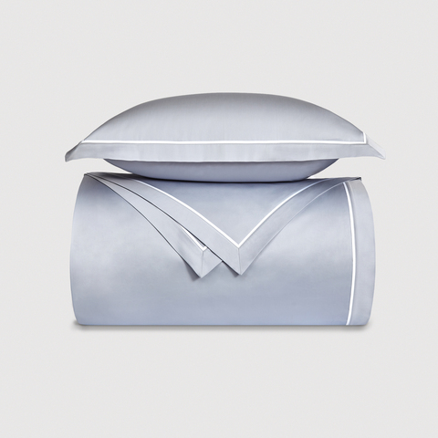 Постельное белье cемейное Сlaire&Caroll George серо-голубое с белым кантом