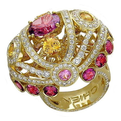 Кольцо с бриллиантами  из желтого золота JA-K-45557L-6