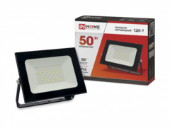 Прожектор IN HOME 50Вт 6500К 4000Лм IP65 230В 168х155х22 чёрный/ СДО-7