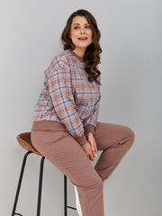 Костюм с брюками КБ-90М/клеткабеж-бирюза