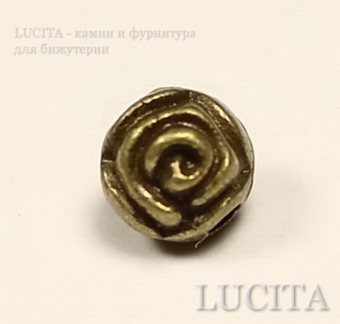 Бусина металлическая "Розочка" 5х5 мм (цвет - античная бронза), 10 штук