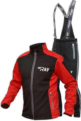 Утеплённый лыжный костюм Ray Race Tour Black-Red мужской с лямками и отстегивающийся спиной