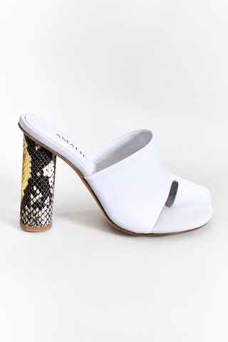 Мюли из натуральной кожи на высоком каблуке RUNWAY / белый