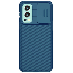 Чехол синего цвета от Nillkin CamShield Case на OnePlus Nord 2 5G с защитной шторкой для задней камеры