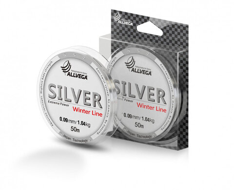 Купить рыболовную леску Allvega Silver (50м) 0.09мм (1,04кг) серебристая