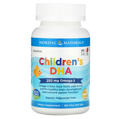 Nordic Naturals, ДГК для детей, клубника, для детей 3–6 лет, 250 мг, 90 желатиновых мини-капсул
