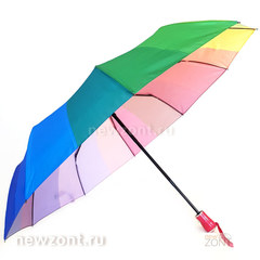 Цветной зонт-радуга складной MNS с тёмно-розовой рукояткой