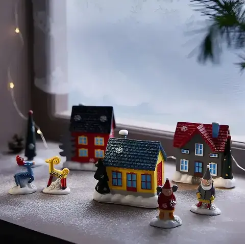 Набор новогодних украшений Vintertid, зимняя деревня, 8 шт, пластик