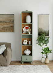 Dipriz Стеллаж Бритта из массива сосны, 3 полки с ящиком, 40х32х182 см, эвкалипт