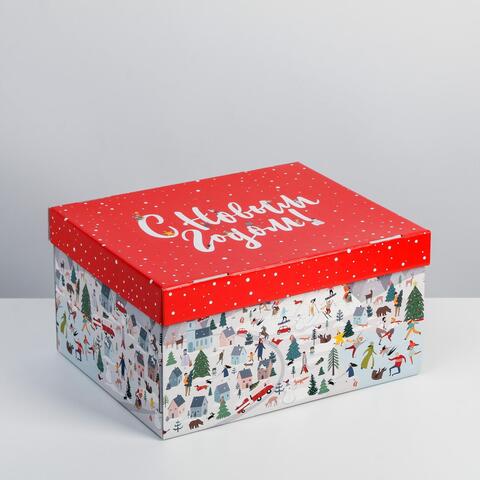 Коробка сборная одиночная Прямоугольник, «Новый год», 31*25*16 см
