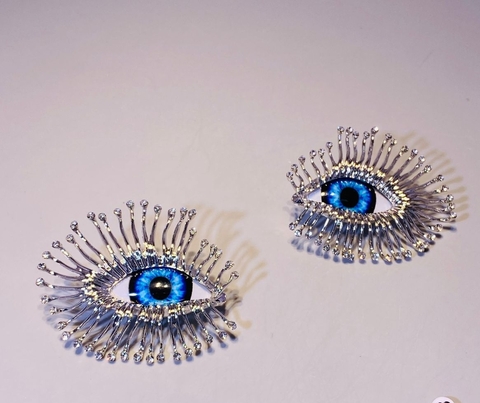 Серьги ГЛАЗА (Blue EYE) С РЕСНИЦАМИ цвет серебро