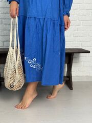 Любавушка. Платье льняное в пол с вышивкой по низу PL-422574