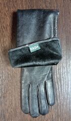 Тёплые длинные женские кожаные перчатки, утеплённые, размер 6, цвет чёрный