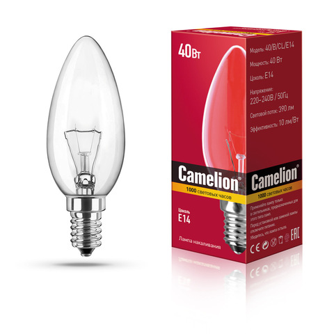 Лампа Накаливания CAMELION 40/B/CL/E14