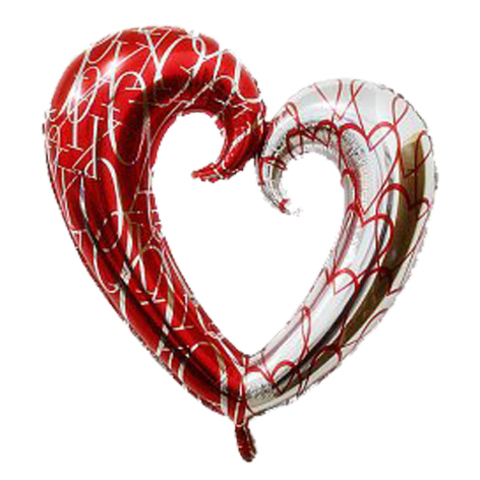 Шар-сердце витое красный-серебро, 108 см