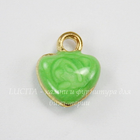 Подвеска с эмалью "Зеленое сердечко" 11х10 мм (цвет - золото)