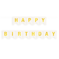 Гирлянда Флажки, Happy Birthday, Белый/Золото, Металлик, 500 см, 16*12 см