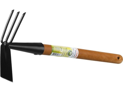 GRINDA ProLine 113х100х575 мм, 3 зубца, деревянная ручка, Мотыга-рыхлитель (421517)