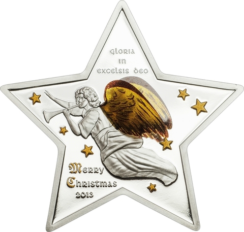 Острова Кука 2013, 5 долларов, серебро. Рождественская звезда, Ангел 3D