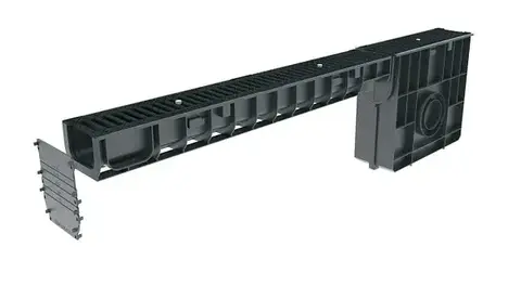 Комплект Gidrolica Light: пескоуловитель для пластиковых лотков ПУ 10.11,5.32 с решеткой РВ-10.11.50 пластиковой, кл. A15