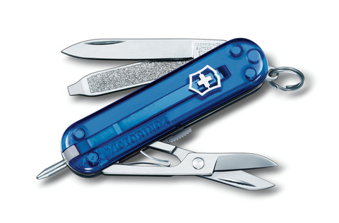 Нож-брелок Victorinox Signature (0.6225.T2) с шариковой ручкой, синий полупрозрачный | Wenger-Victorinox.Ru