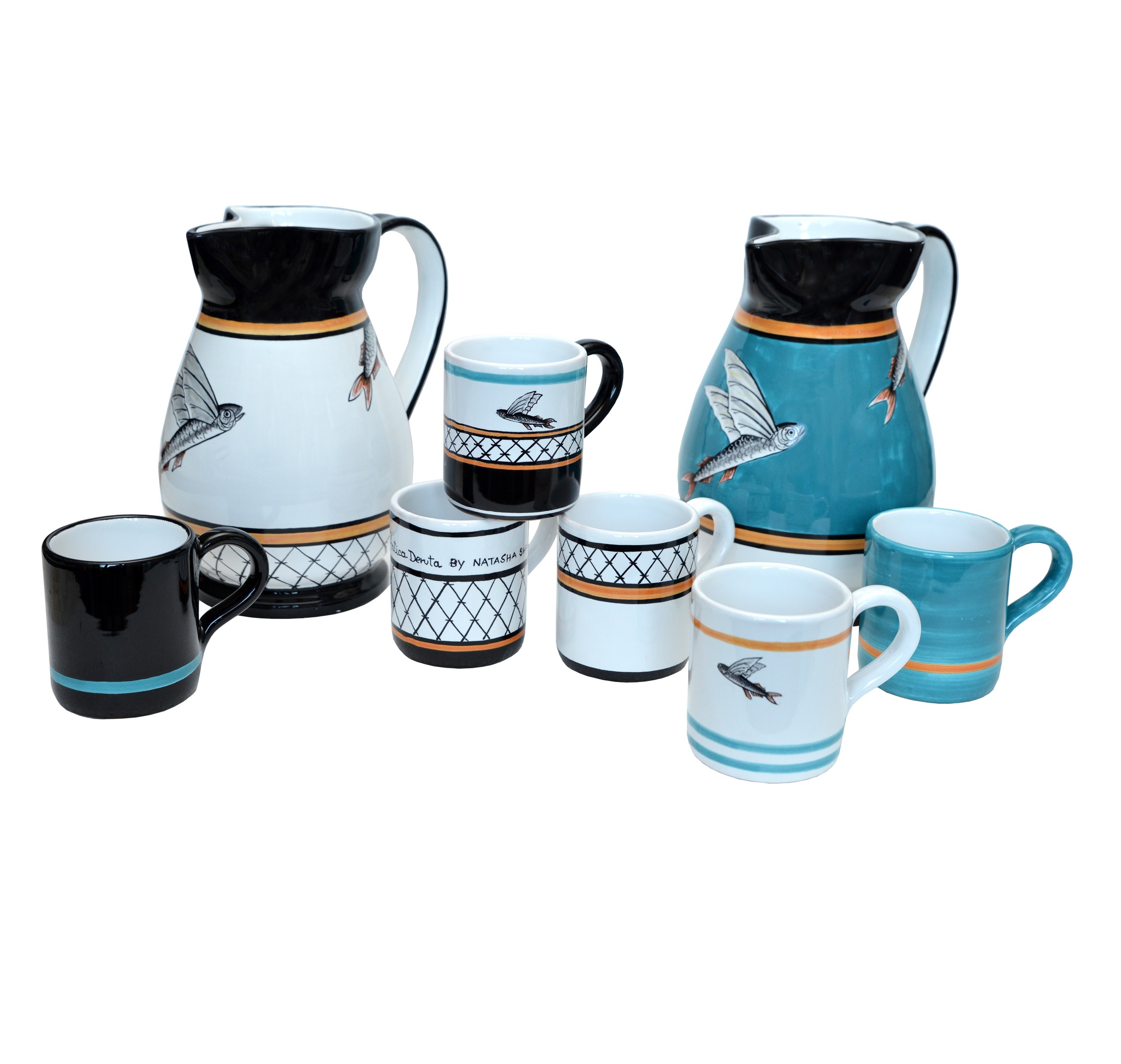 Set 1 pitcher & 4 mugs Flying Fish collection