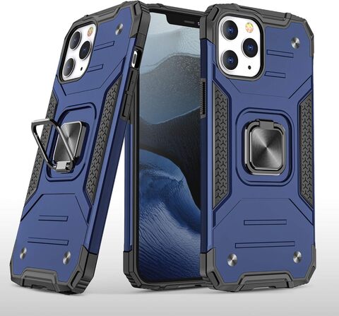 Противоударный чехол Strong Armour Case с кольцом для iPhone 12 Pro (Синий)