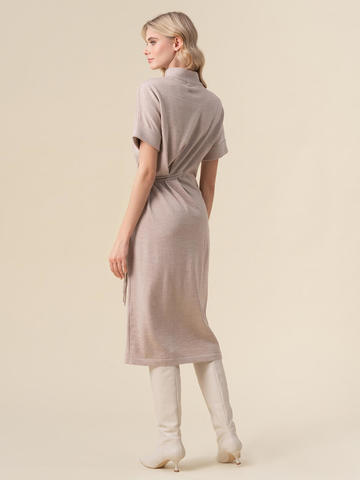 Женское бежевое платье из 100% шерсти - фото 2