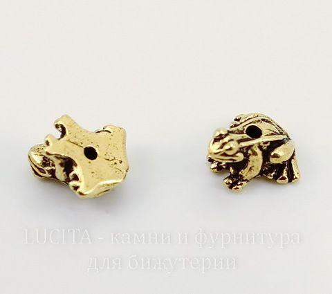 Бусина TierraCast "Лягушка" 12х10х7 мм (цвет-античное золото)