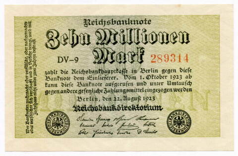 Банкнота Германия 10 миллионов (10 000 000) марок 1923 год № 289314. AUNC