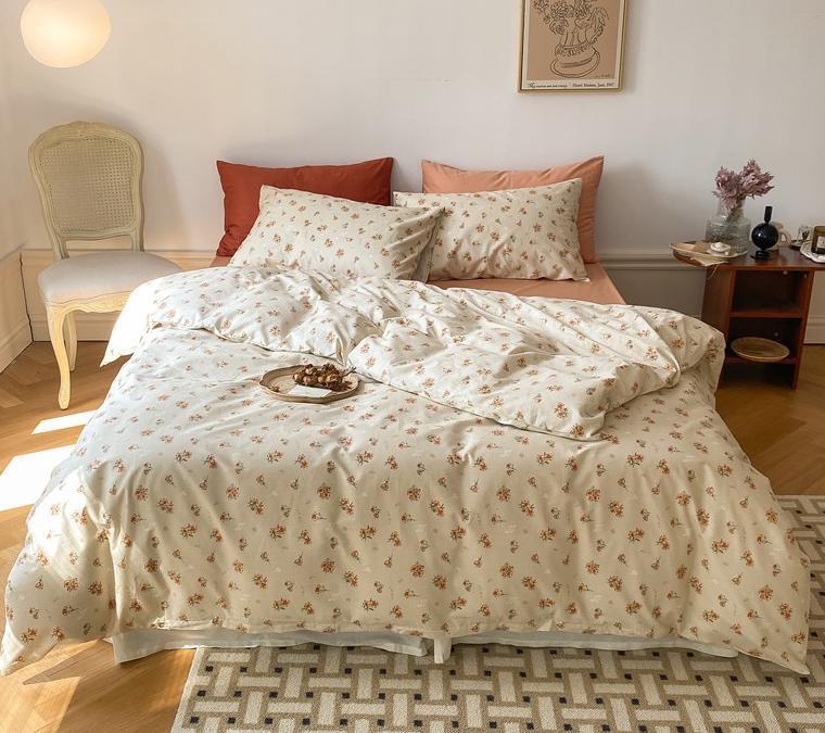ZEPHYR HOME Постельное белье на двуспалку Сатин бежевый цветы