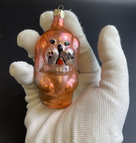 Ёлочная игрушка Собака, щенок, герои сказок, стекло, подвесная, винтаж СССР 1960-1980 гг