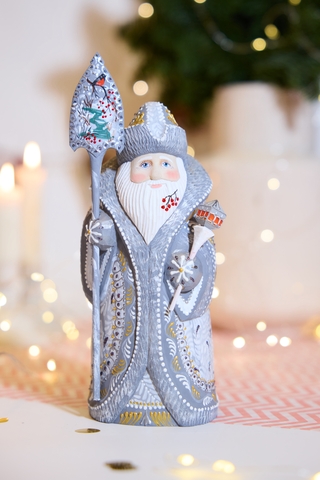 Деревянный Дед Мороз с посохом, 22 см, Россия