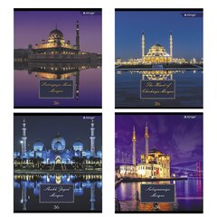 
          Тетрадь 36 л., А5, клетка, Alingar "Мечеть", скрепка, второй блок 60г/м2, мелованный картон (стандарт), 4 дизайна в пленке т/у